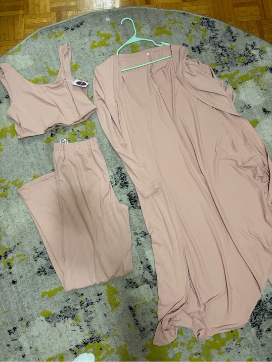Pants - 3-Piece Ribbed Set in Blush Pink